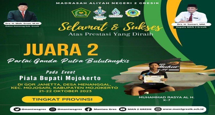 Muhammad Rasya Al Habsyi, Siswa MAN 2 Gresik, Berjaya sebagai Juara 2 Ganda Putra di Piala Bupati Mojokerto 2023