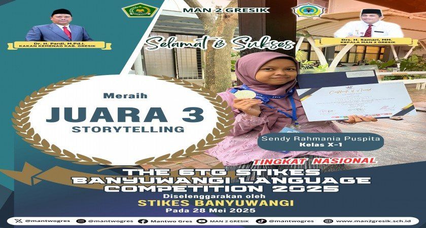 Sendy Rahmania Puspita Harumkan Nama MAN 2 Gresik Lewat Storytelling Tingkat Nasional