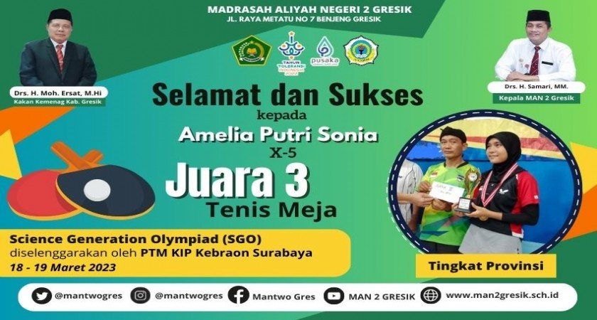 HEBAT! SISWI MAN 2 GRESIK MENANG KEJUARAAN TENIS MEJA DI SURABAYA