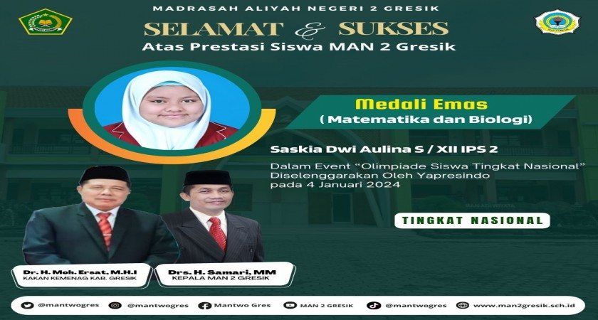 Saskia Dwi Auliana Saputri, Siswa Kelas XII IPS 2 MAN 2 Gresik, Berjaya dengan Medali Emas di Olimpiade Siswa Tingkat Nasional 2023