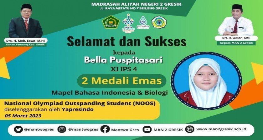 BELLA, SISWI MAN 2 GRESIK YANG RAIH 2 MEDALI EMAS SEKALIGUS