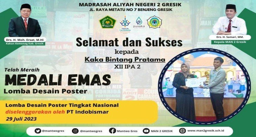 Siswa MAN 2 Gresik Terus Menorehkan Prestasi Gemilang: Kaka Bintang Pratama Juara 3 Lomba Desain Poster