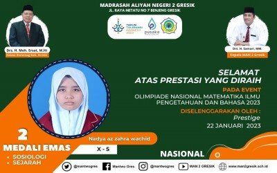 DUA MEDALI EMAS BERHASIL DIRAIH NADYA DALAM OLIMPIADE TINGKAT NASIONAL