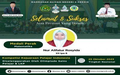 Nur Alifatur Rosyida dari MAN 2 Gresik Berhasil Raih Medali Perak dalam Olimpiade Sains Pelajar & LKP